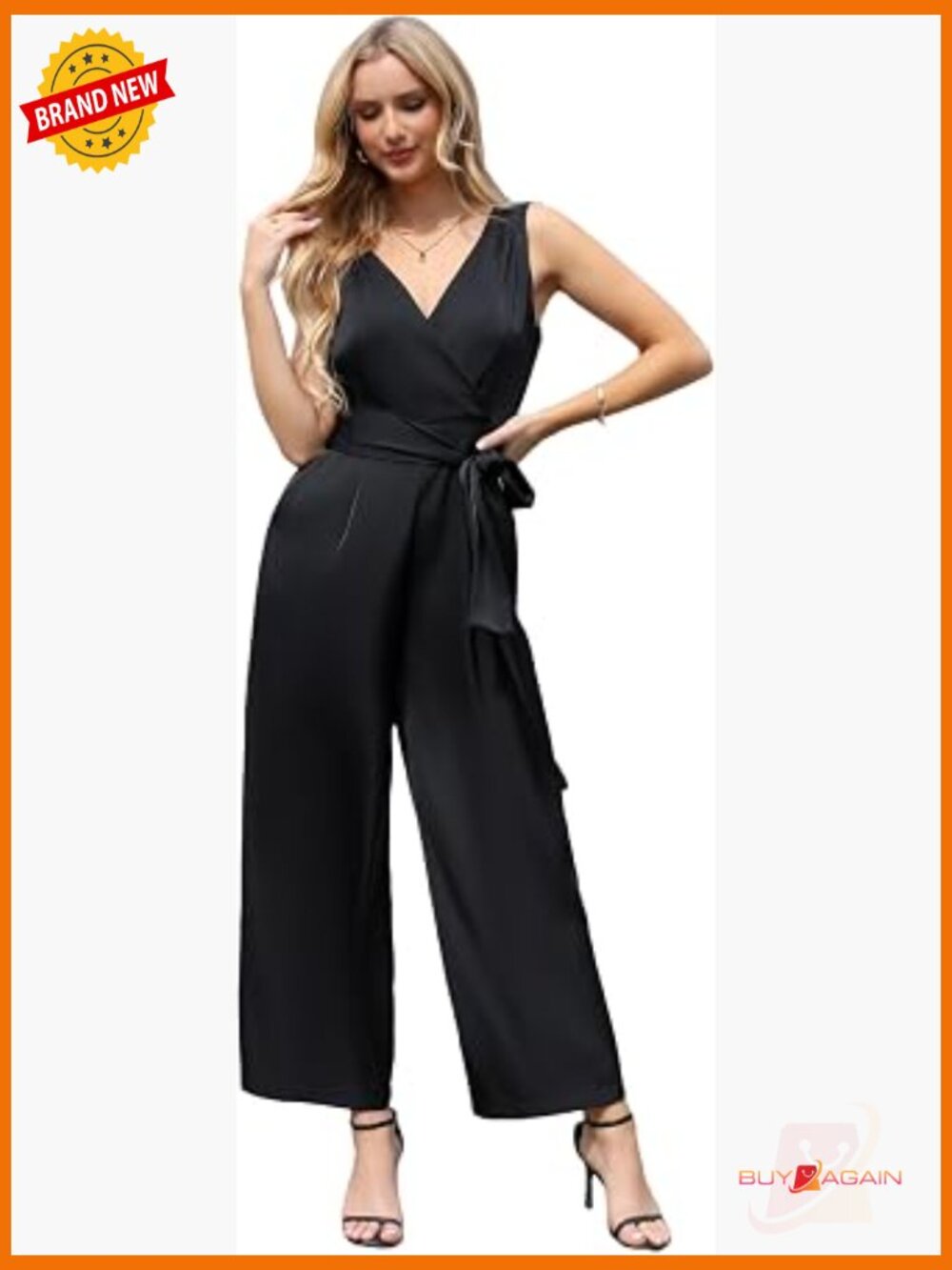 V-Neck Sleeveless Wide-Leg Jumpsuit with Belt and Pockets – Formal Romper